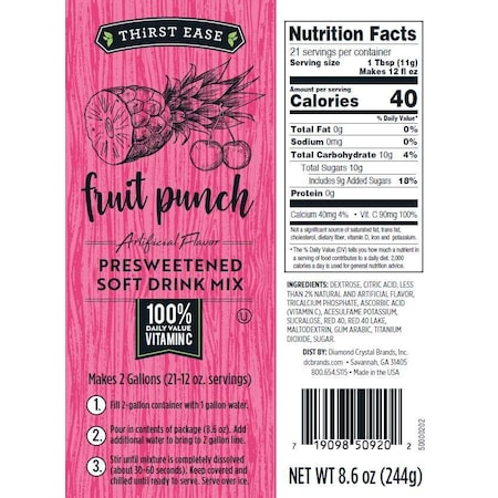 Thirst Ease Drink Mix Fruit Punch 8.6 oz., PK12 50920